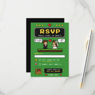Cartão RSVP Casamento Divertido com Vídeo Game Verde Brilhante