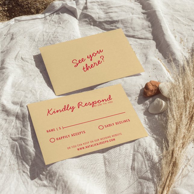 Cartão RSVP Casamento Divertido e Colorido Retro Divertido (Criador carregado)