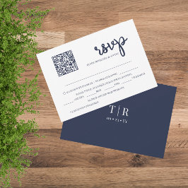 Cartão RSVP Casamento do Código QR Azul do Marinho Moderno