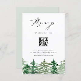 Cartão RSVP Casamento do Código QR da Floresta de Aquarela
