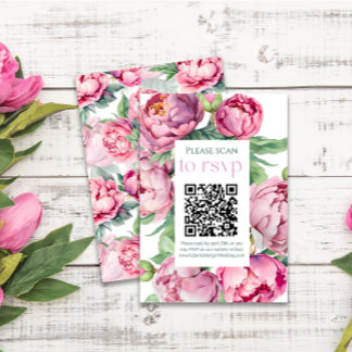 Cartão RSVP Casamento do CÓDIGO QR de Peônias Rosa-Blush