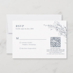 Cartão RSVP Casamento do Código QR do Azure Ivory Floral Wreat