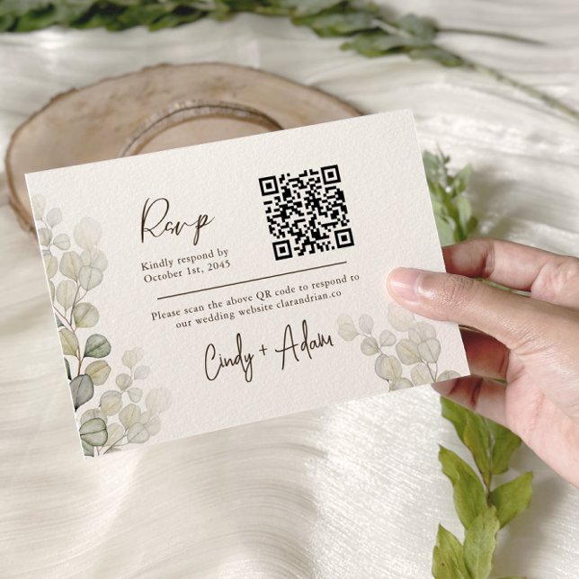 Cartão RSVP Casamento do Código Qr do Elegante Eucalyptus Gree (Criador carregado)
