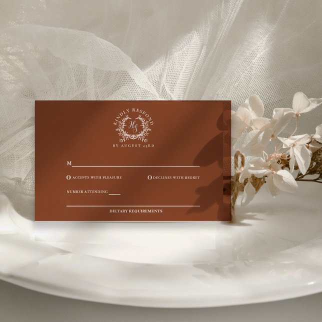 Cartão RSVP Casamento do Código QR do Elegante Terra Cotta Mon (Criador carregado)
