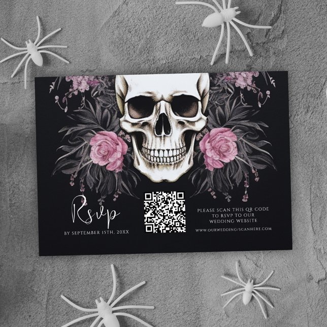 Cartão RSVP Casamento do Código QR Floral Gótico (Gothic Floral QR Code Wedding RSVP Card)