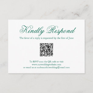 Cartão RSVP Casamento do Código QR Formal Verde Tradicional Em
