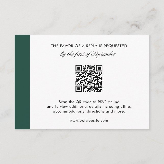 Cartão RSVP Casamento do Código QR Moderno Elegante Emerald Gr (Frente)