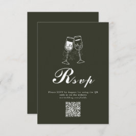 Cartão RSVP Casamento do Código QR Verde da Madeira Elegante