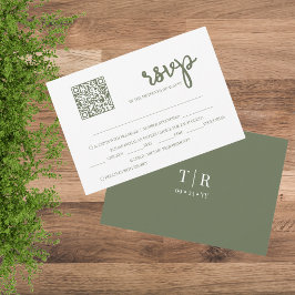 Cartão RSVP Casamento do Código QR Verde da Sage