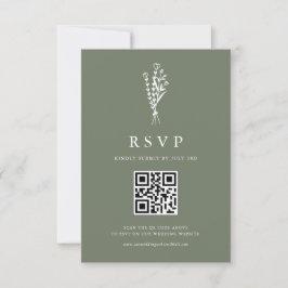 Cartão RSVP Casamento do Código QR Verde de Taupe Verde de Buq