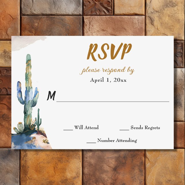 Cartão RSVP Casamento do Deserto do Saguaro Cactus Watercolor (Front - Watercolor Saguaro Cactus Desert Wedding RSVP Card)