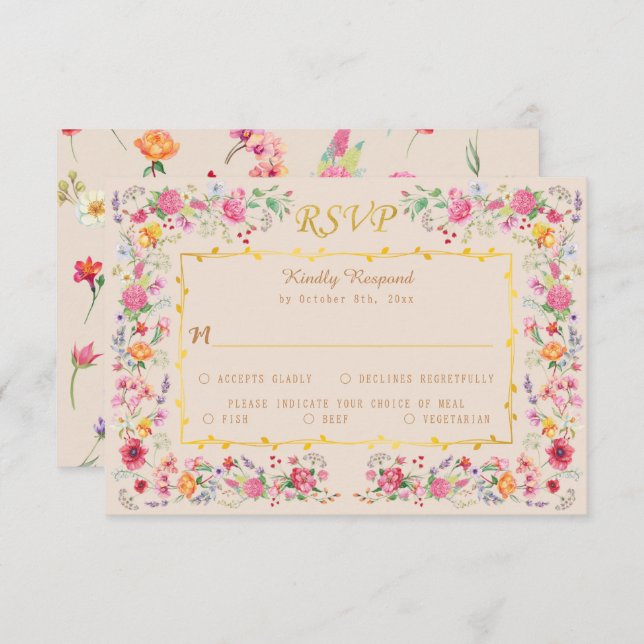 Cartão RSVP Casamento do Jardim de Primavera do Elegante Wildf (Frente/Verso)