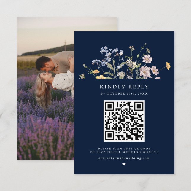 Cartão RSVP Casamento do Jardim dos Prados de marinho Selvagem (Frente/Verso)