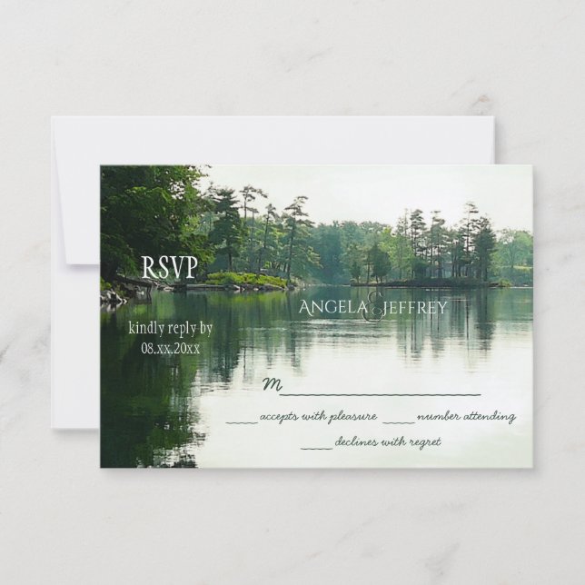 Cartão RSVP Casamento do lago de montanha russo heron silhout  (Frente)