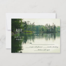 Cartão RSVP Casamento do lago de montanha russo heron silhout
