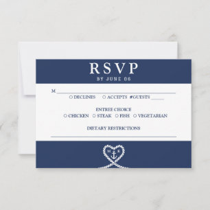 Cartão RSVP Casamento do Monograma da Coração Azul Náutica