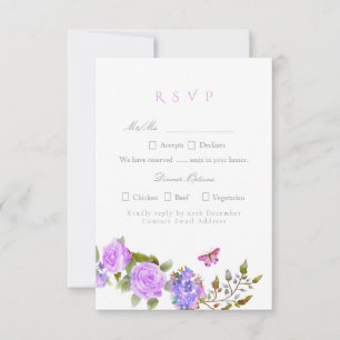 Cartão RSVP Casamento do Monograma da Fita de Rosa Roxo