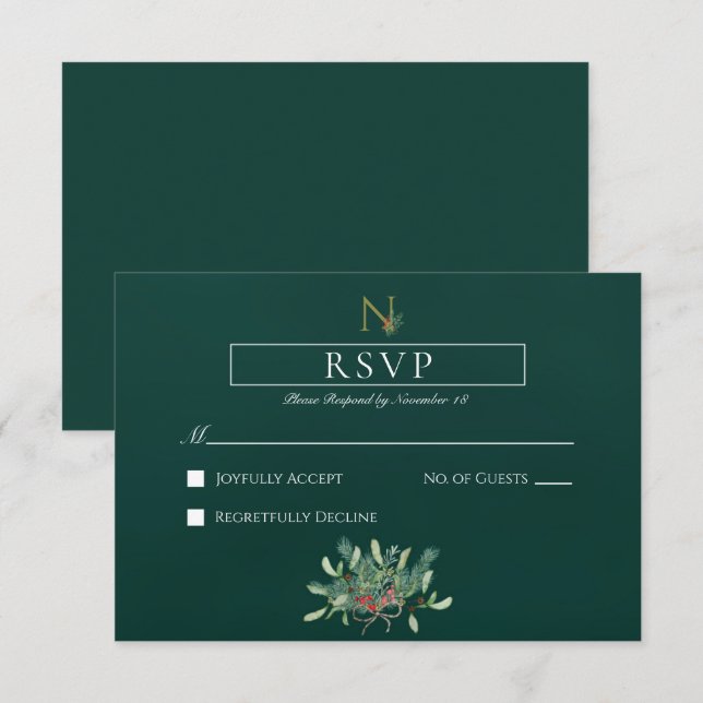 Cartão RSVP Casamento do Monograma de Natal (Frente/Verso)