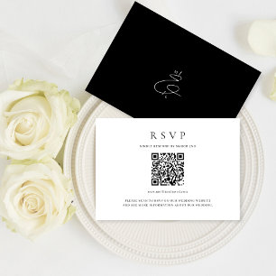Cartão RSVP Casamento do Monograma do Código QR Branco e Preto