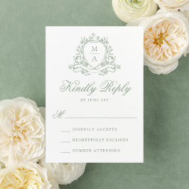 Cartão RSVP Casamento do Monograma do Paixão Floral Verde Eleg