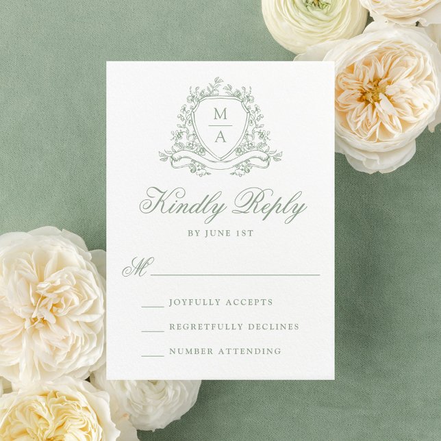 Cartão RSVP Casamento do Monograma do Paixão Floral Verde Eleg (Criador carregado)