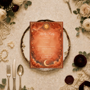 Cartão RSVP Casamento do Sol Lunar Celestial Quente