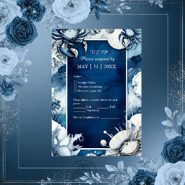 Cartão RSVP casamento do vibe litoral azul e branco