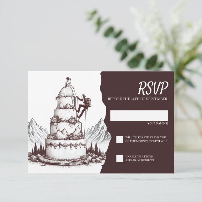 Cartão RSVP Casamento dos Escaladores de Bolo (Em pé/Frente)