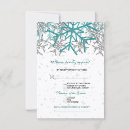 Cartão RSVP Casamento dos Flocos de Neve de Silver de inverno