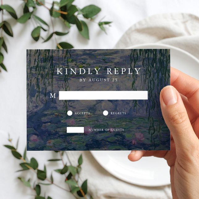 Cartão RSVP Casamento dos lírios Monet Water (Criador carregado)