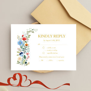 Cartão RSVP Casamento Dourado Boho de Watercolor Wildflower
