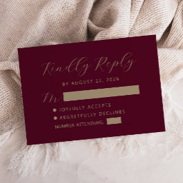 Cartão RSVP Casamento Dourado Burgundy