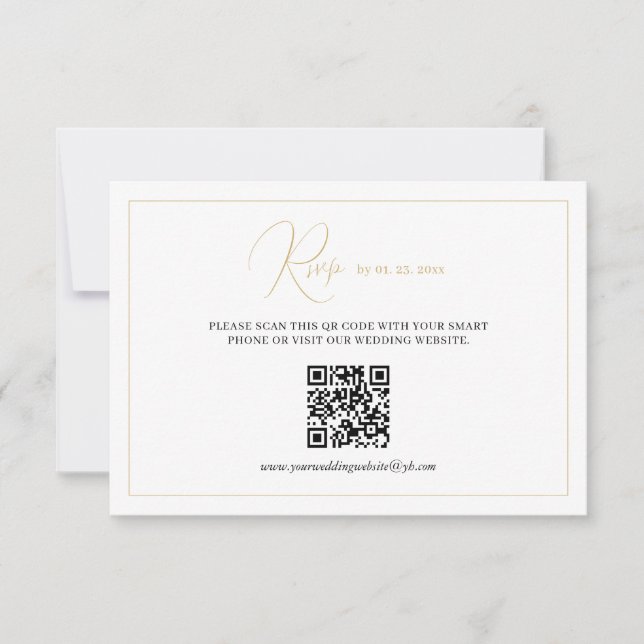 Cartão RSVP Casamento Dourado Clássico Elegante (Frente)