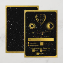 Cartão RSVP Casamento Dourado das Estrelas Celestiais Crescent