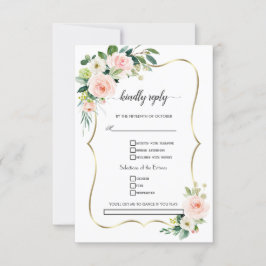 Cartão RSVP Casamento Dourado das Flores de Marfim com Blush W