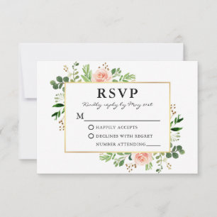 Cartão RSVP Casamento Dourado das Rosas Rosa de Água