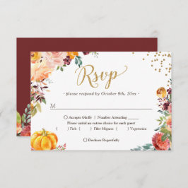 Cartão RSVP Casamento Dourado de Abóbora Floral de Autumn Burg