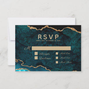 Cartão RSVP Casamento Dourado de Agata de Teal Seleção de Refe
