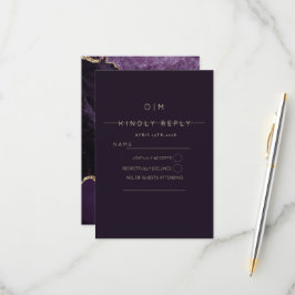 Cartão RSVP Casamento Dourado de Agate com Casamento Roxo Mode