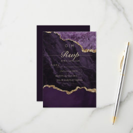 Cartão RSVP Casamento Dourado de Agate com Casamento Roxo Mode