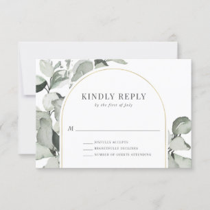 Cartão RSVP Casamento Dourado de Arch Moderno Eucalyptus