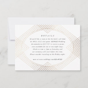 Cartão RSVP Casamento Dourado de Arte Geométrica Oval Branca 