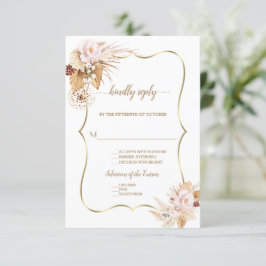 Cartão RSVP Casamento Dourado de Blush Rosa Palm Pampas Grass