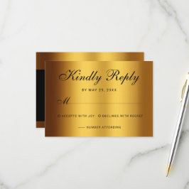 Cartão RSVP Casamento Dourado de Caligrafia de Luxo