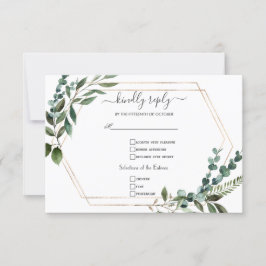 Cartão RSVP Casamento Dourado de Caligrafia Elegante Greenery