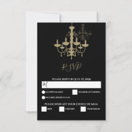 Cartão RSVP Casamento Dourado de Chandelier Elegante