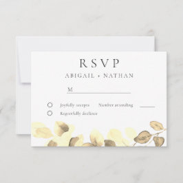 Cartão RSVP Casamento Dourado de Folha Moderno Elegante