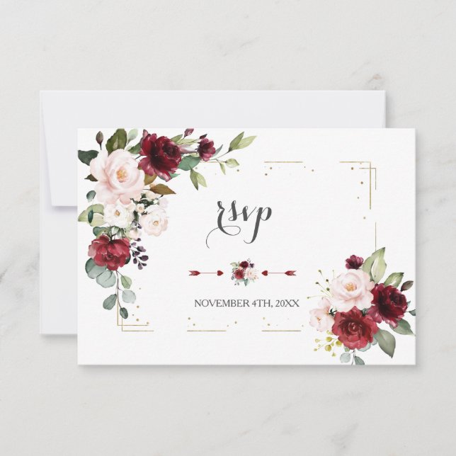 Cartão RSVP Casamento Dourado de Frame de Lente Brilhante Flor (Frente)
