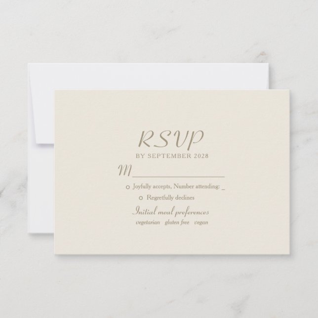Cartão RSVP Casamento Dourado de Ivory Elegante (Frente)