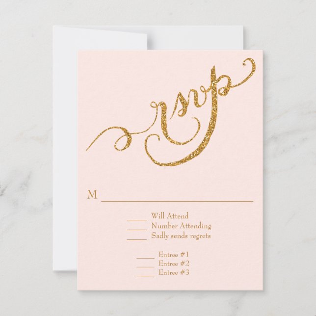Cartão RSVP Casamento Dourado de Literatura Elegante (Frente)
